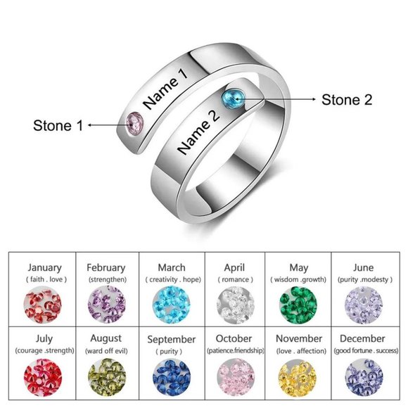 JewelOra Personalized Mothers Rings Custom Name Birthstone Wrap Rings for Women - Picture 5 of 7